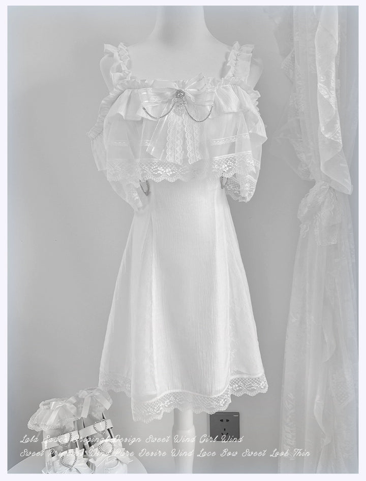 Solid White Ryousangata Dress, Bust Sheer Overlay (L M S) 43299:772978