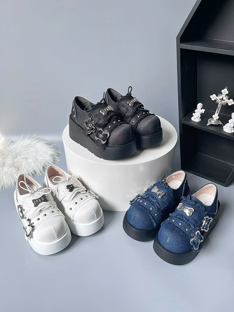 Y2K Punk Shoes Platform Shoes Slip-on Cowhide Shoes 29722:368404