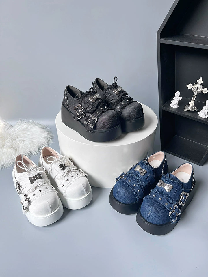 Y2K Punk Shoes Platform Shoes Slip-on Cowhide Shoes 29722:368404