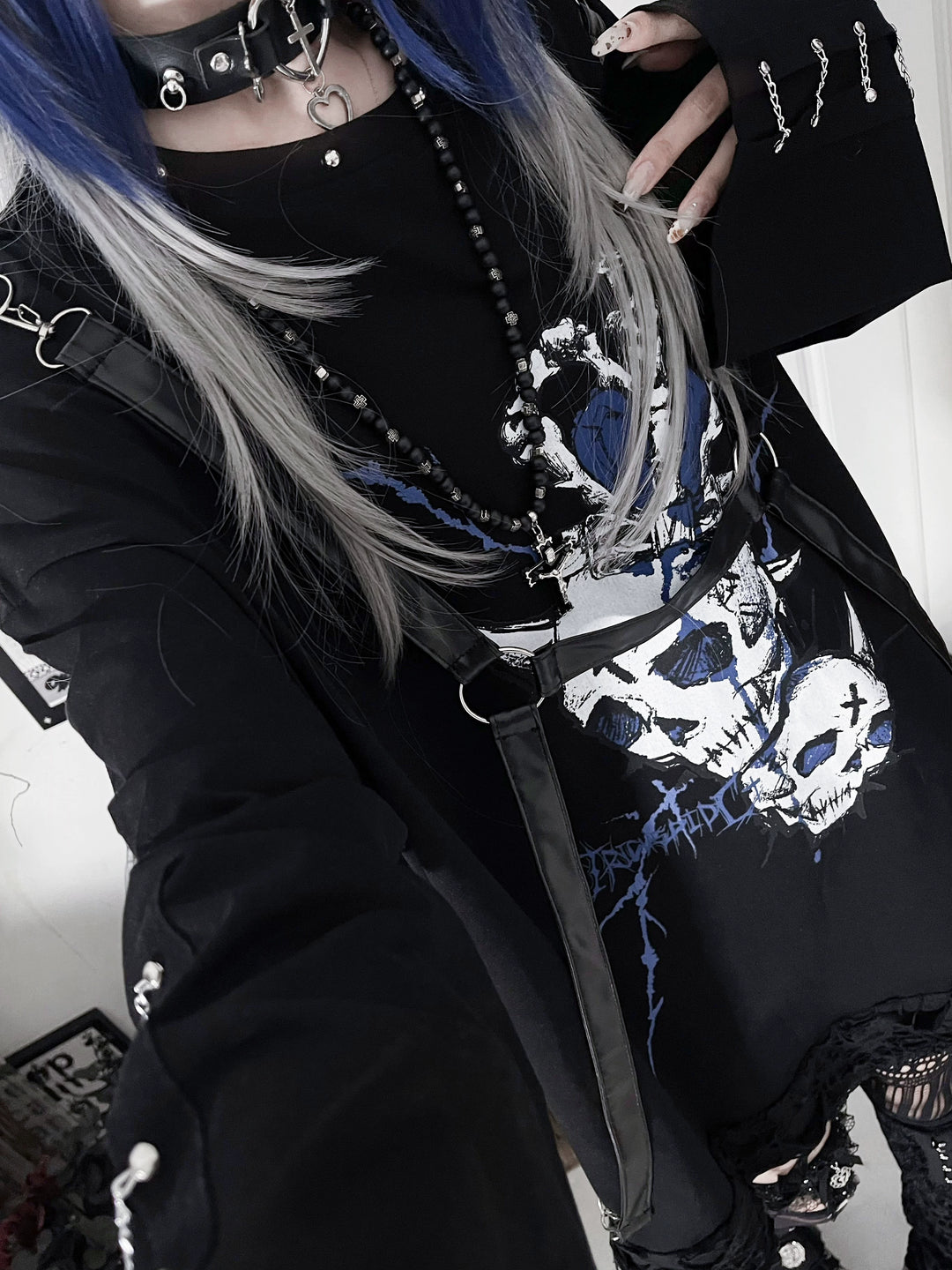 Gothic Printed Long Sleeve Tee, Detachable Strap 44336:804641