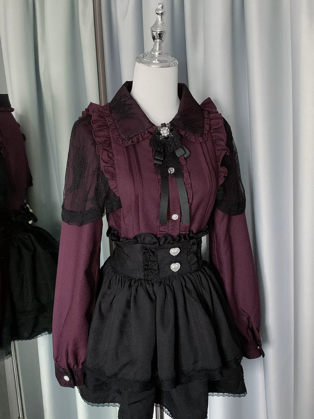 Jirai Kei Skirt Set Long Sleeve Lace Blouse And Skirt Set (L M S XL / L M S XL) 41034:685826