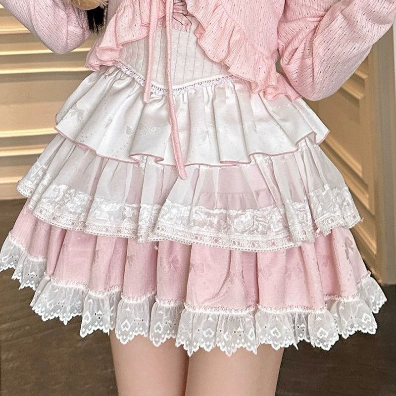 Ryousangata Skirt Set Pink Cardigan White Straps Top (Skirt / L M S XS) 37008:548364 (Skirt / L M S XS) 37008:548364