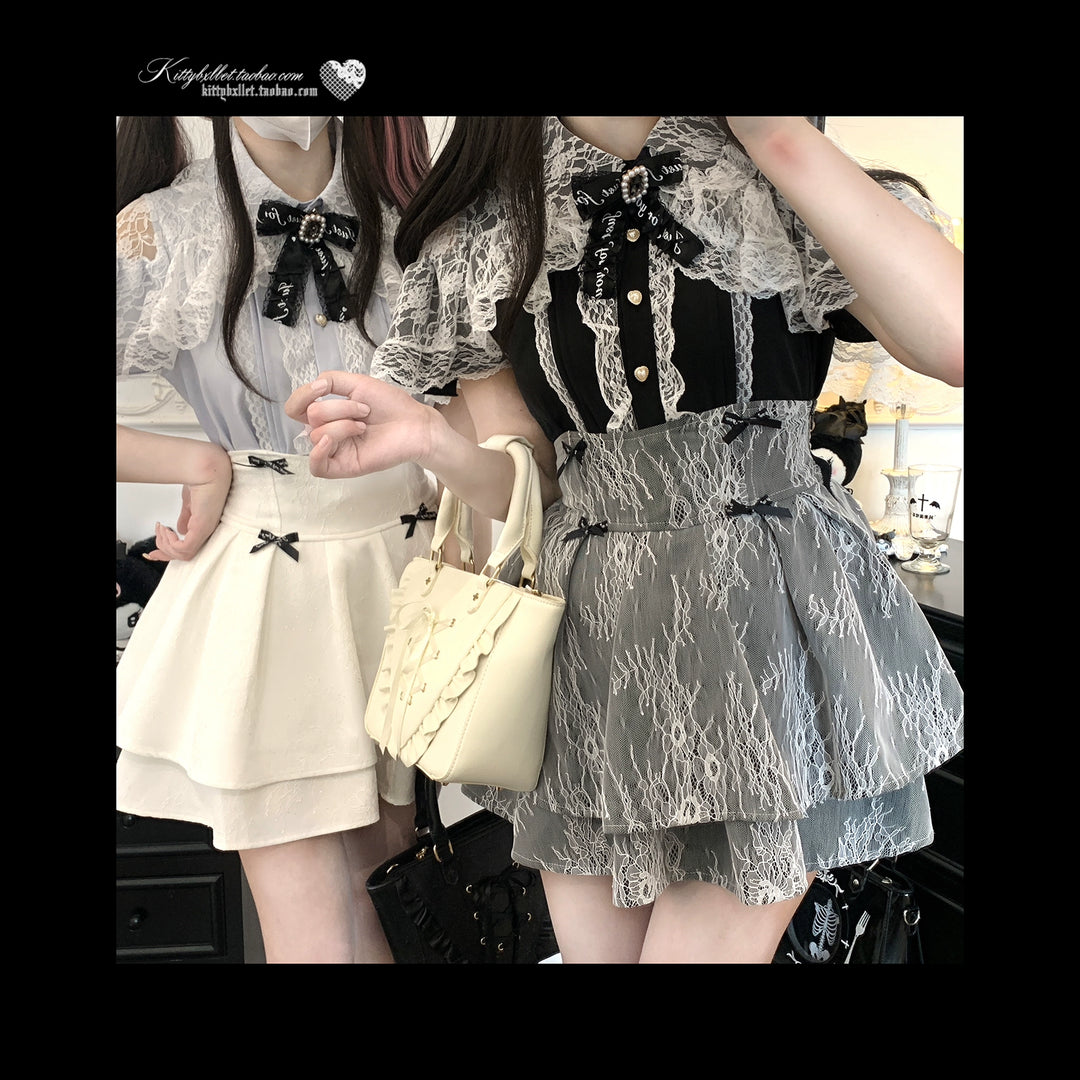Caped Chiffon Jirai Kei Blouse With Hand-tied Bow 43106:768477