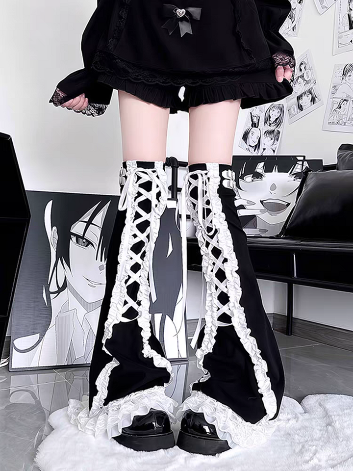 Jirai Kei Legwarmers, Lace-Up and Cross Details 44481:816524