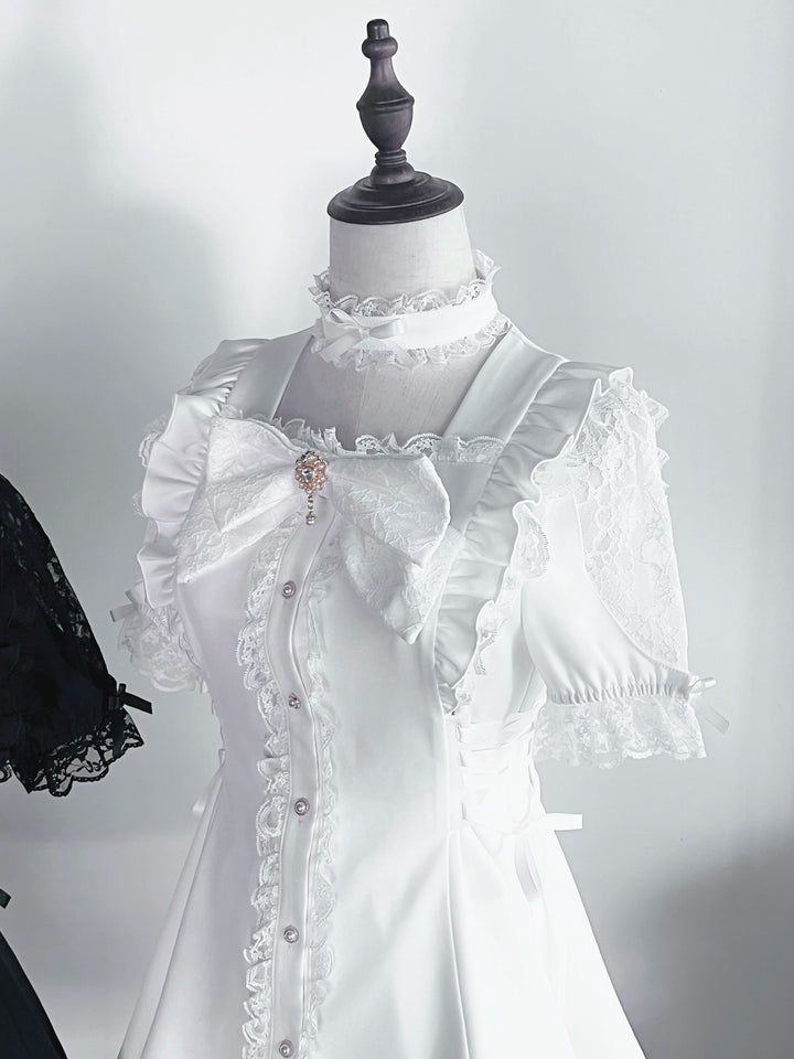 Jirai Kei Dress 4-Piece Set, Elastic Waist & Pearl Button (L M XL) 43010:761775