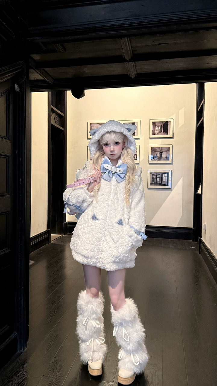 Jirai Kei Coat Cat Ear Hood Jacket Fleece Coat 39958:646644