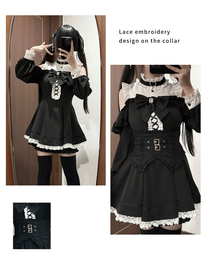 Jirai Kei Open-shoulder Dress Set, Detachable Corset 44751:821150