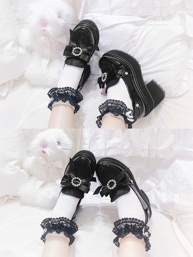 Jirai Kei Shoes Bow Tie Rhinestone Platforms High-heel Shoes 38516:590854