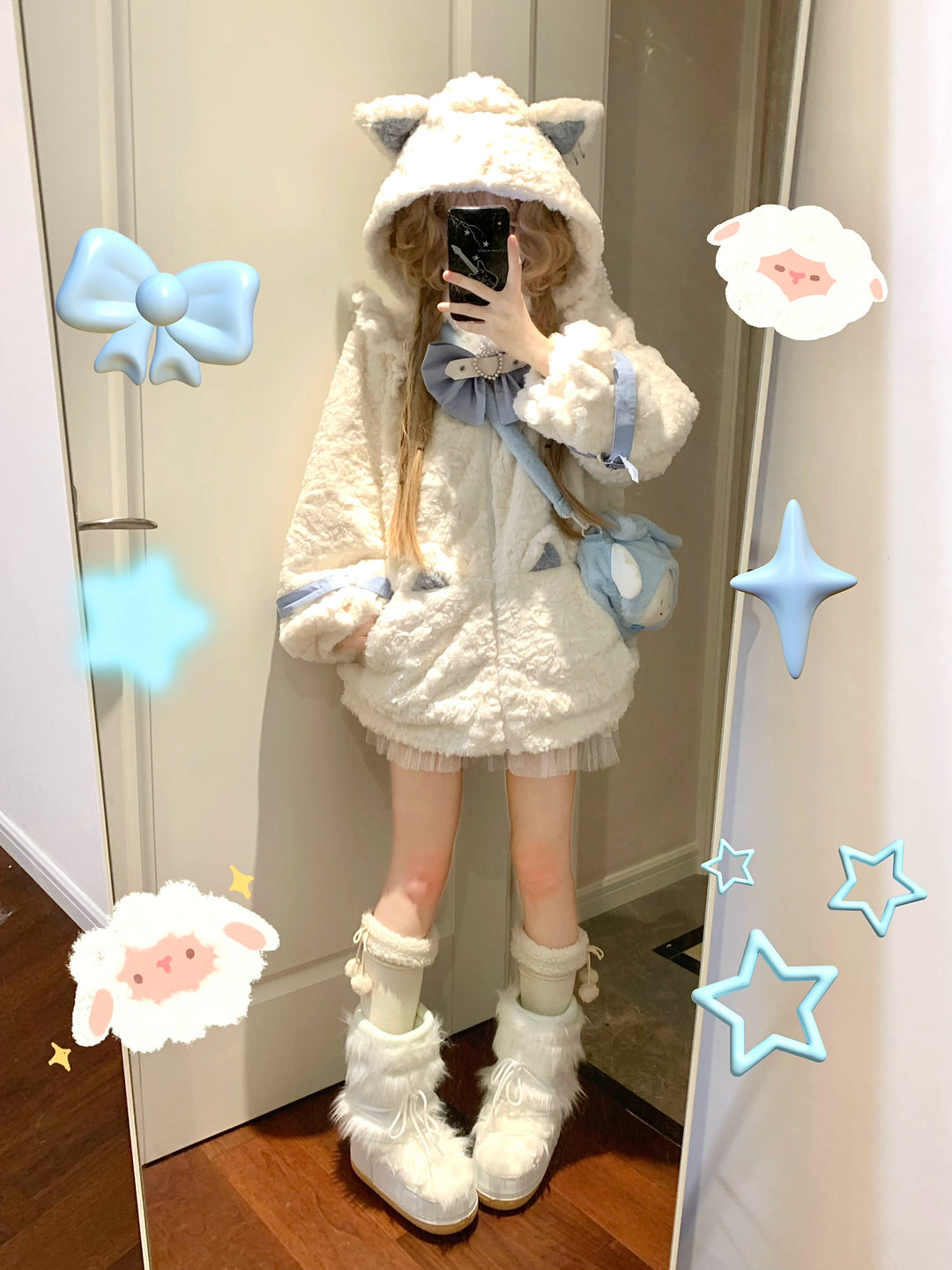 Jirai Kei Coat Cat Ear Hood Jacket Fleece Coat 39958:646704