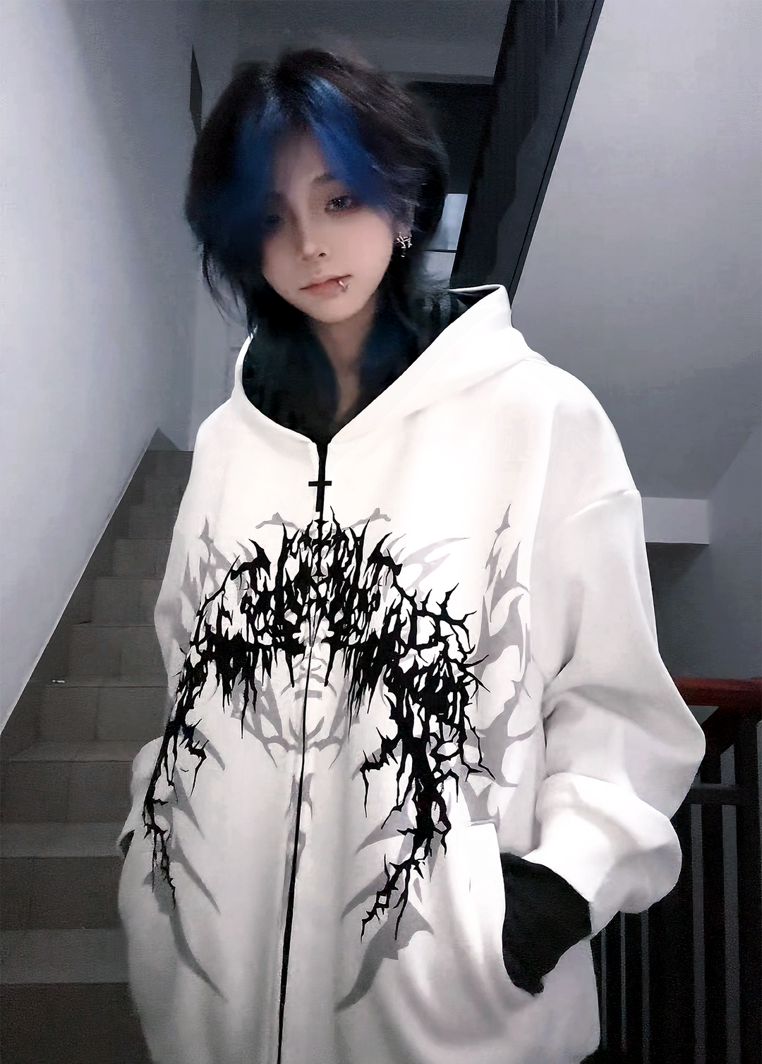 Cotton Jirai Kei Coat Gothic Punk Style with Oversized Design 42386:737991