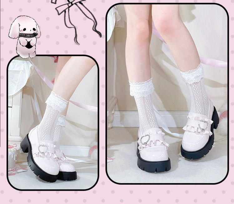 Jirai Kei High Platform Shoes, Heart Rhinestone Buckle 43787:785731
