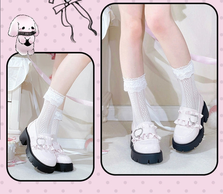 Jirai Kei High Platform Shoes, Heart Rhinestone Buckle 43787:785731