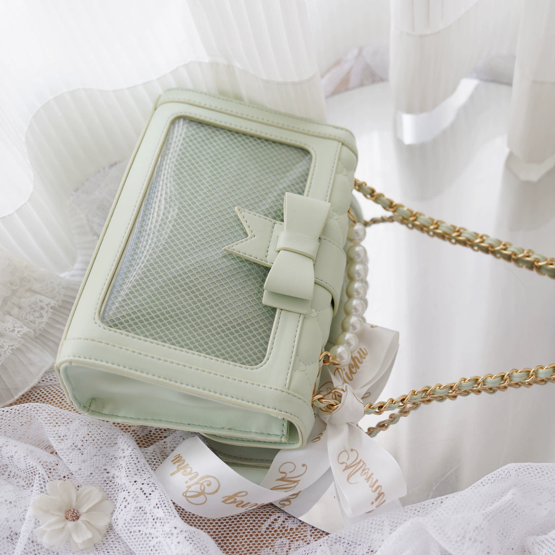 Kawaii Ita Bag Bow Rhombus Grid Shoulder Bag Multicolor (Green) 21906:349744