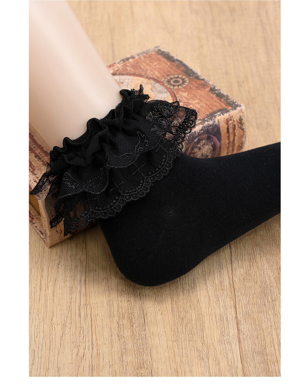 Lolita Socks White Black Socks Wings Cross Lace Socks 33810:447086