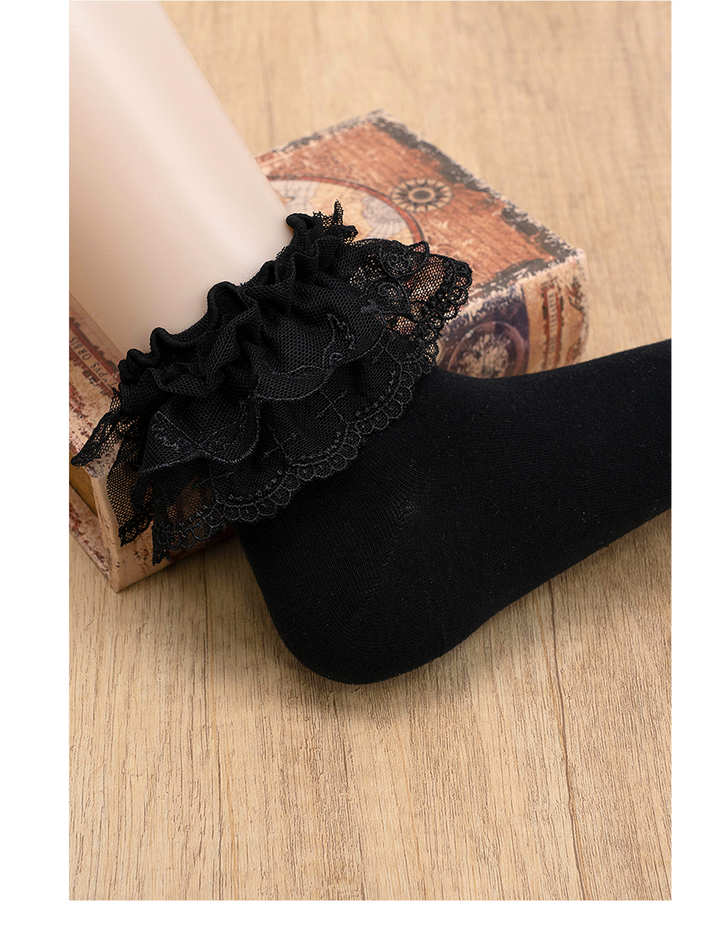Lolita Socks White Black Socks Wings Cross Lace Socks 33810:447086