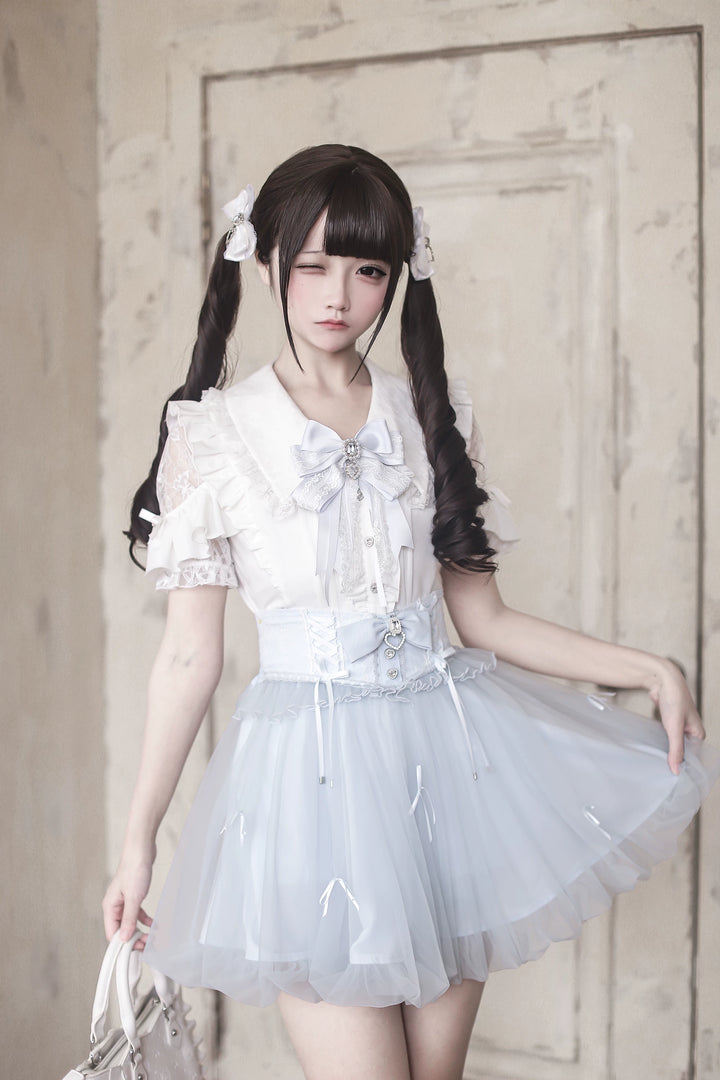 Ryousangata High-Waist Tulle Skirt, Bubble Hem 45195:840469