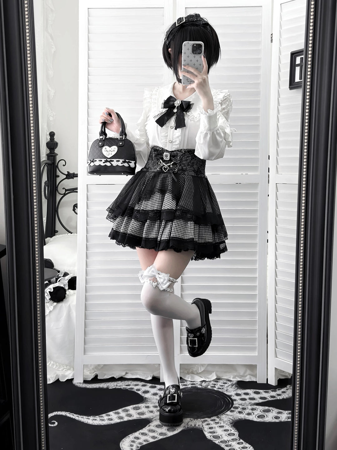 Ryousangata White Blouse & Houndstooth Skirt Set 46074:874721
