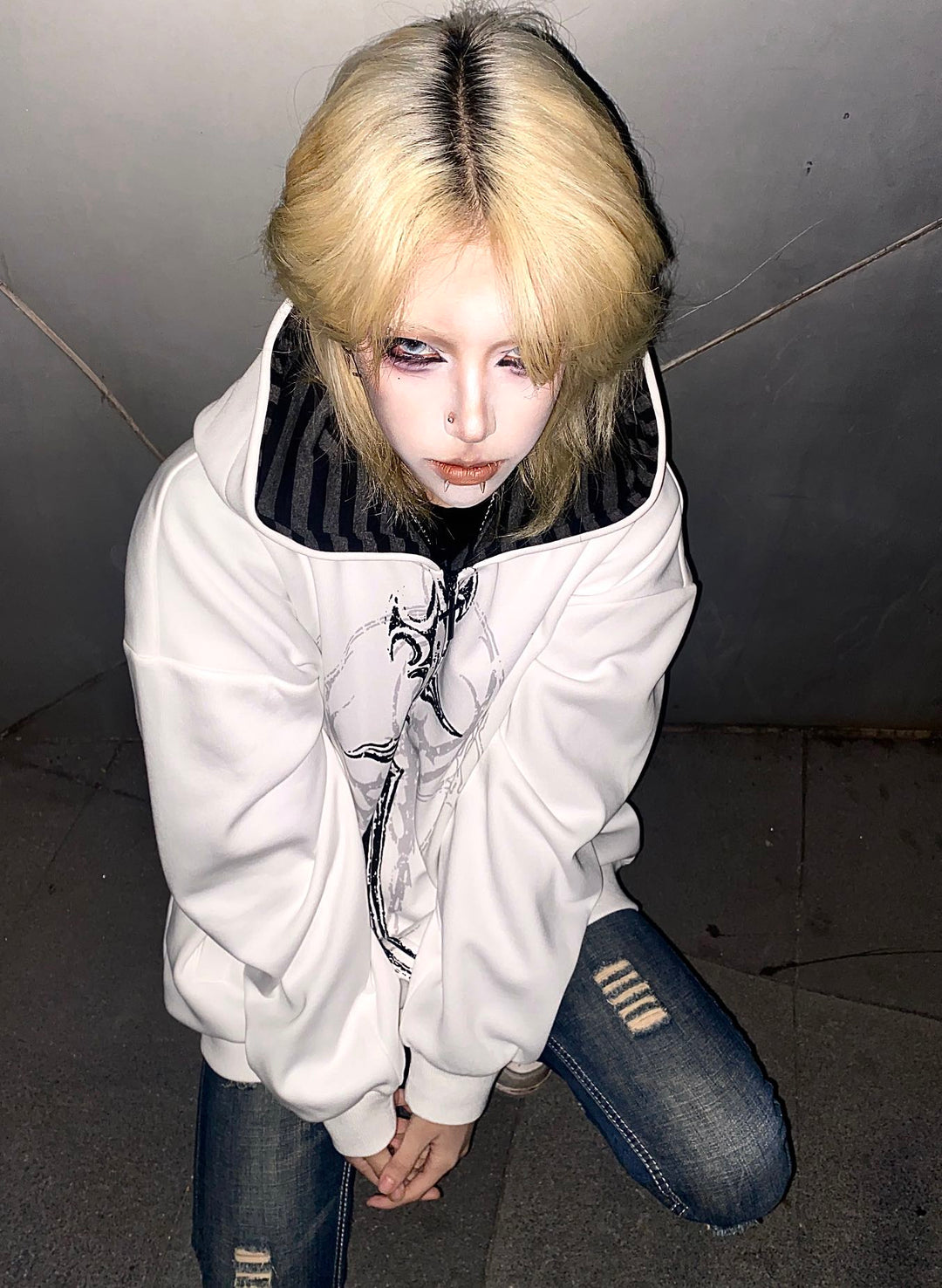 Cotton Jirai Kei Coat Gothic Punk Style with Oversized Design 42386:737959