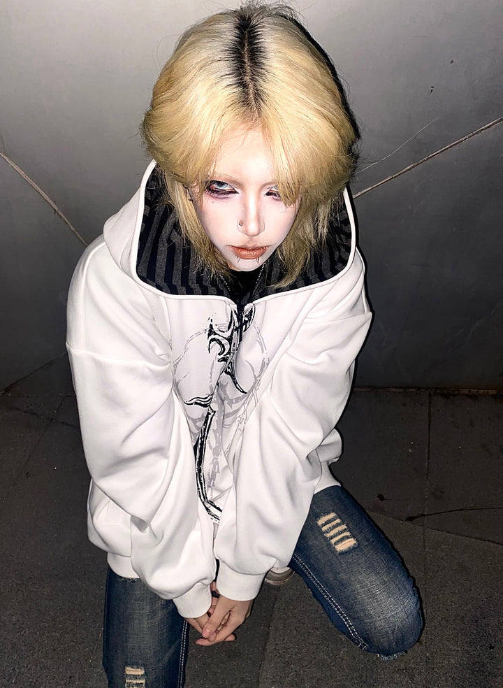 Cotton Jirai Kei Coat Gothic Punk Style with Oversized Design 42386:737959