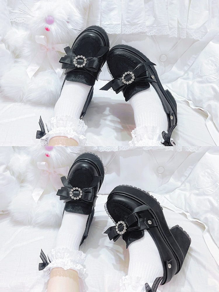 Jirai Kei Shoes Bow Tie Rhinestone Platforms High-heel Shoes 38516:590810