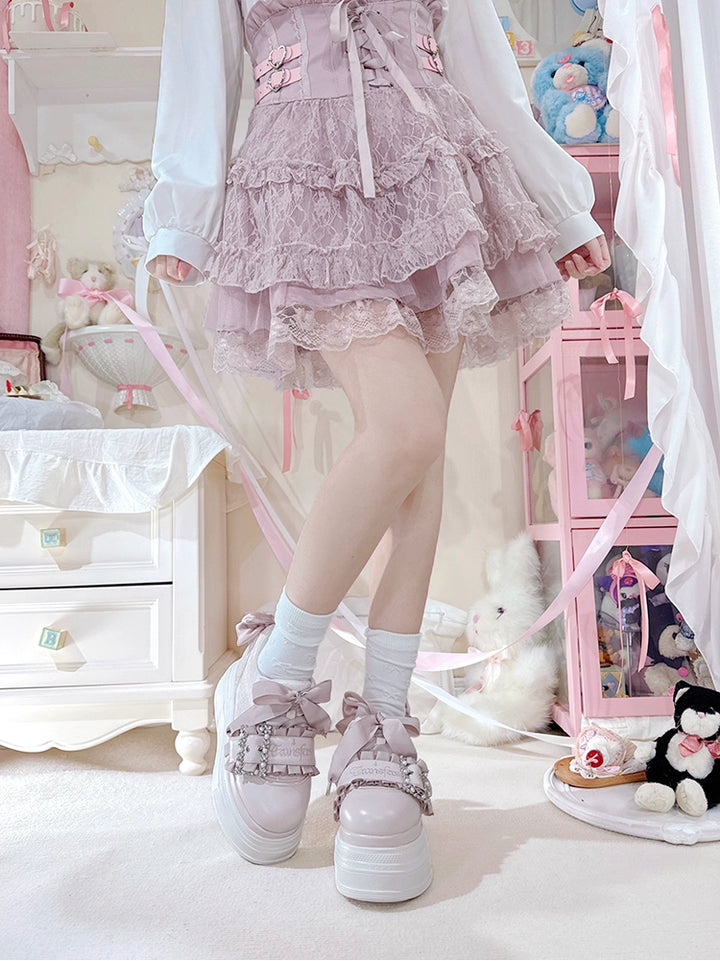 Ryousangata High Platform Shoes, Satin Bow 43688:783041