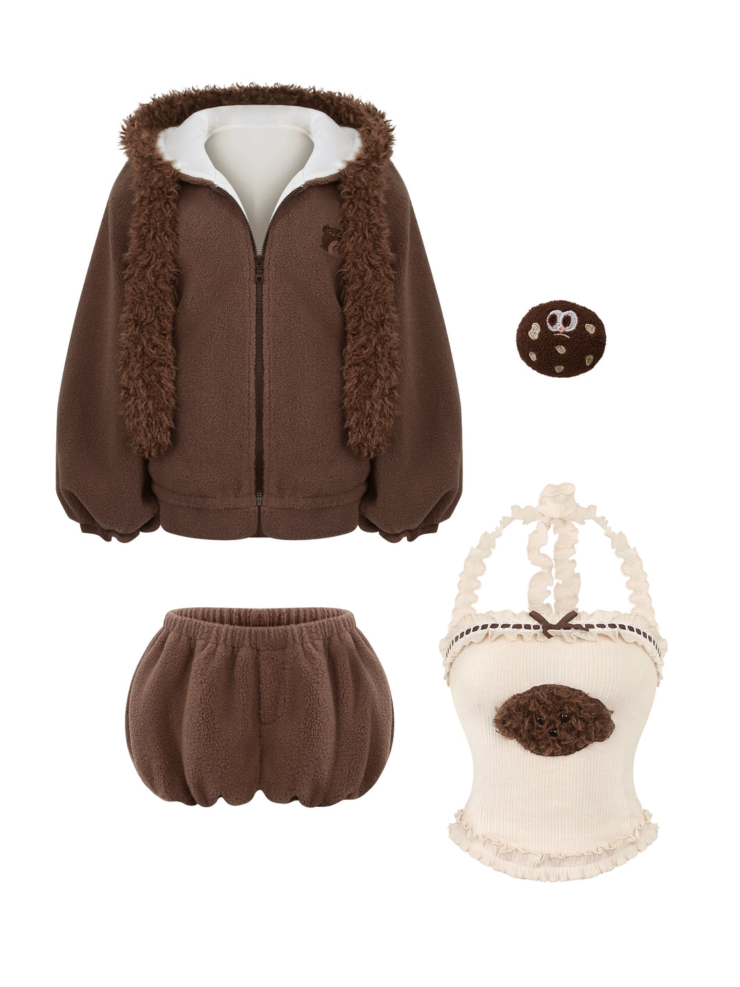 Fleeced Brown Cute Outfit, Bear Ear 44080:796039