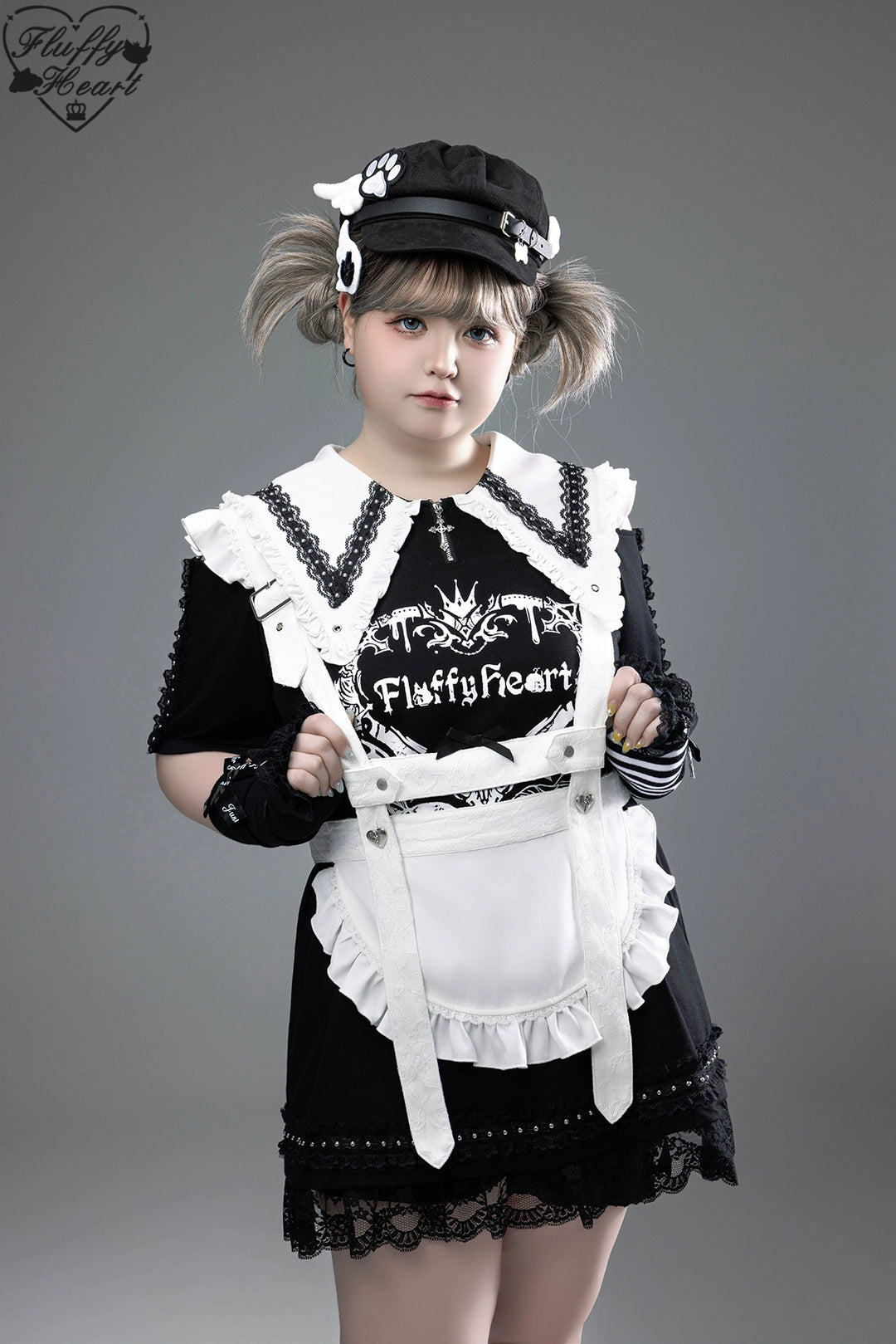 Cotton Sub Jirai Kei T-Shirt Dress, Pointed Collar, Open Shoulder 43373:774818