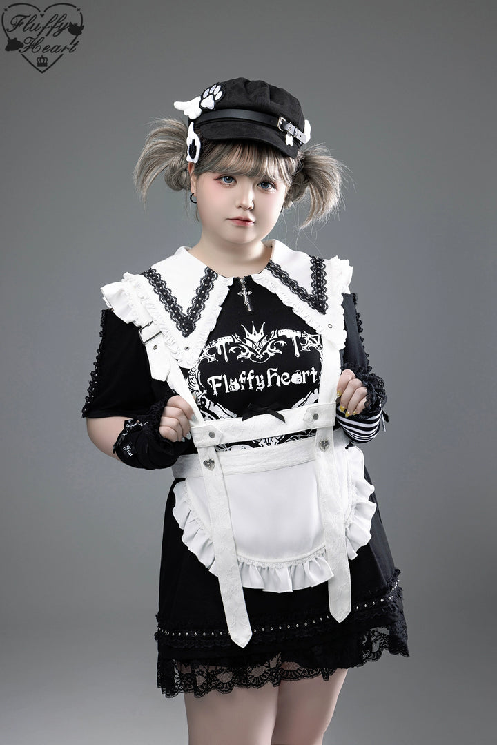 Cotton Sub Jirai Kei T-Shirt Dress, Pointed Collar, Open Shoulder 43373:774818