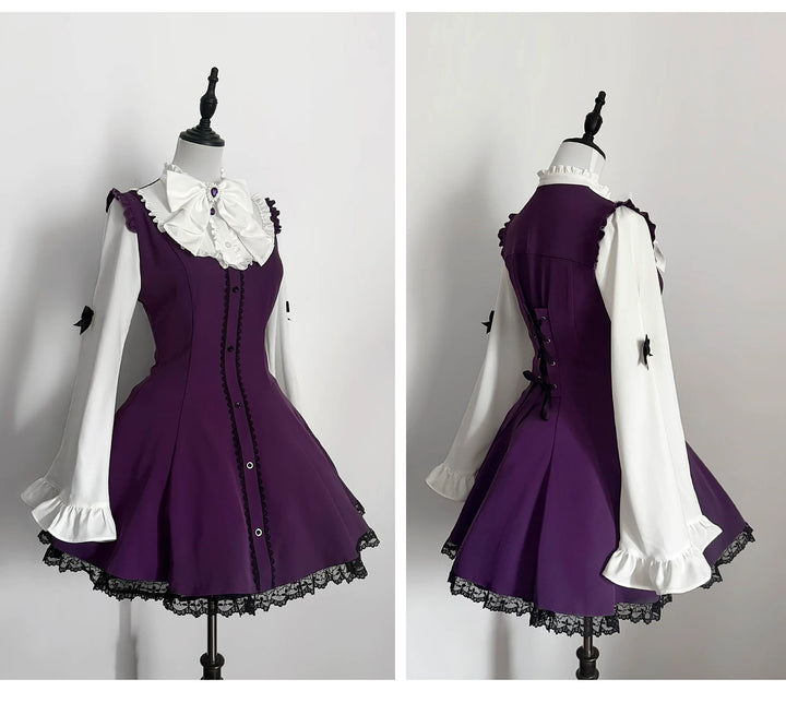 Flared Sleeves Jirai Kei Dress, Rhinestone Bow 44951:831288