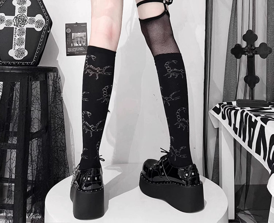 Punk Platform Shoes Round Toe Spice Girl Shoes Metal Crosses 38050:596224