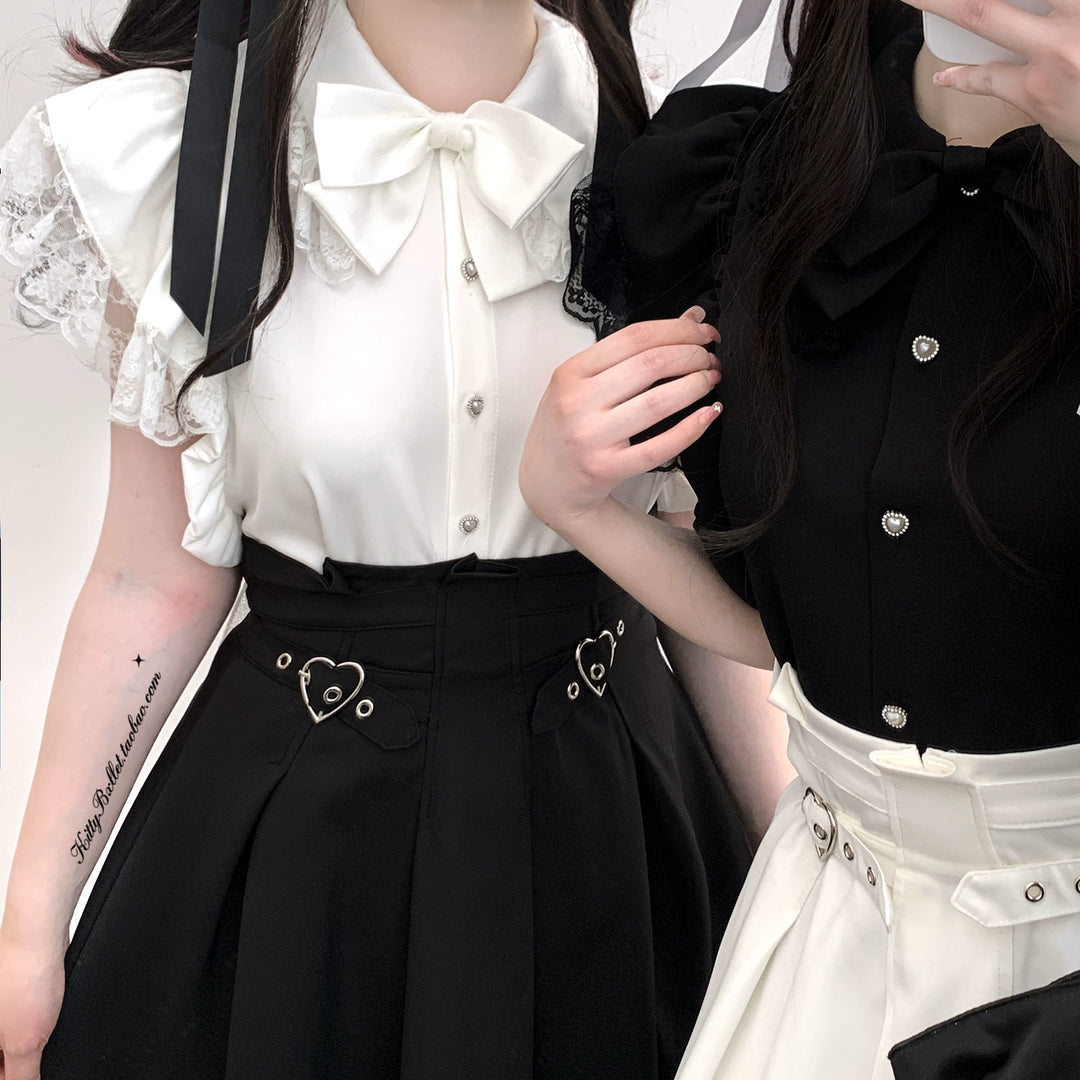 Long Jirai Kei Skirt With Lace Up And Heart-shaped Adjustable Buckle 39638:633574