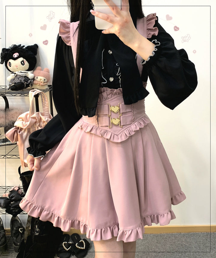 High Waist Jirai Kei Suspender Skirt (M S / Pink) 31858:396992