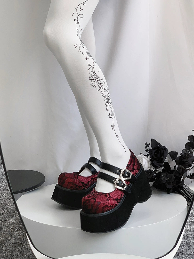 Black Red Platform Shoes Mary Jane Shoes 29728:367888