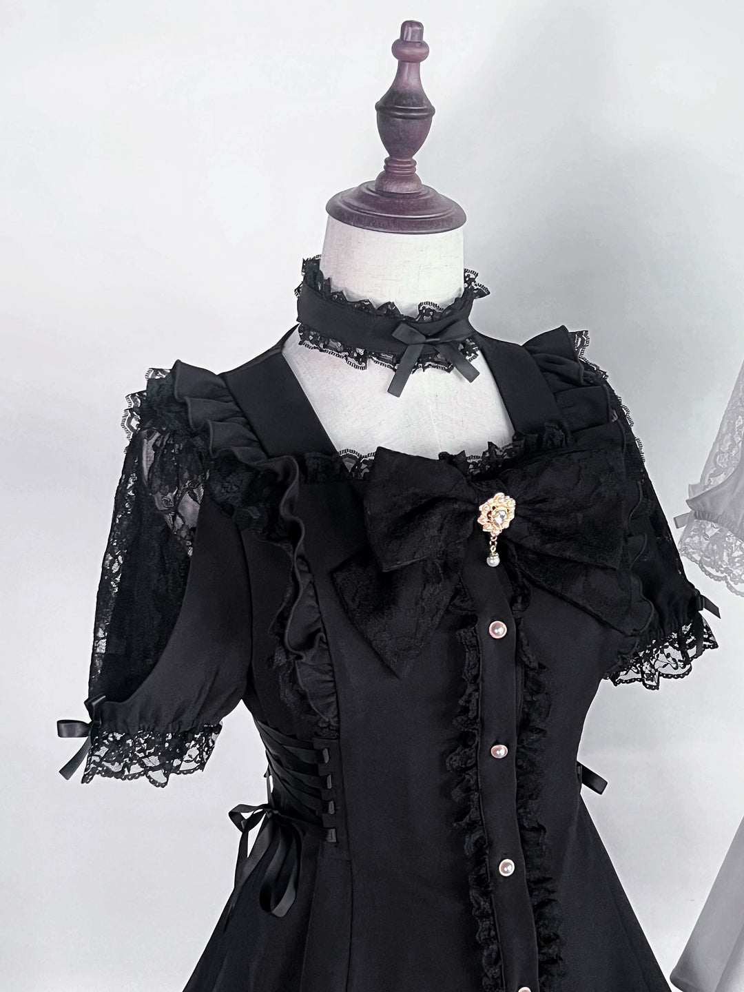Jirai Kei Dress 4-Piece Set, Elastic Waist & Pearl Button (L M XL) 43010:761794