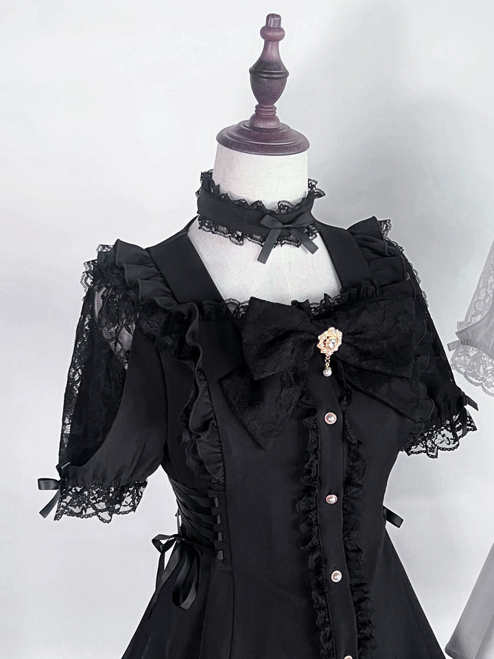 Jirai Kei Dress 4-Piece Set, Elastic Waist & Pearl Button (L M XL) 43010:761794