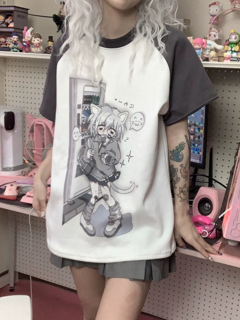 Tenshi Kaiwai Dark Grey Sky Blue Detachable Sleeves T-shirts 29182:337068