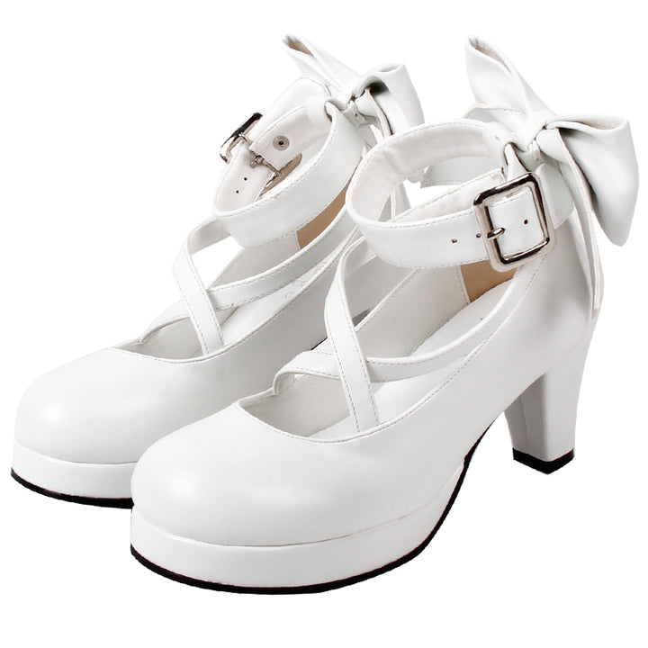 Lolita Shoes High Heel Shoes With Round Toe And Bow Ties Multicolor (33 34 35 36 37 38 39 40 41 42 43 44 45 46 47 / White) 31646:368948 (35 36 37 38 39 / White) 31646:368948