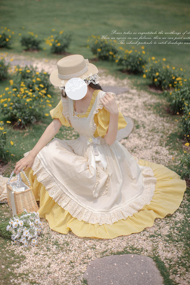 Country Lolita Dress Set Short/Long-Sleeved OP and Cotton Over-Skirt 42815:754234