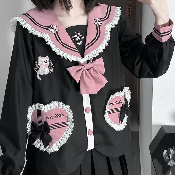Kawaii JK Uniform Suit Sailor Collar Blouse & Pleated Skirt (L M S XL XS) 43024:762273