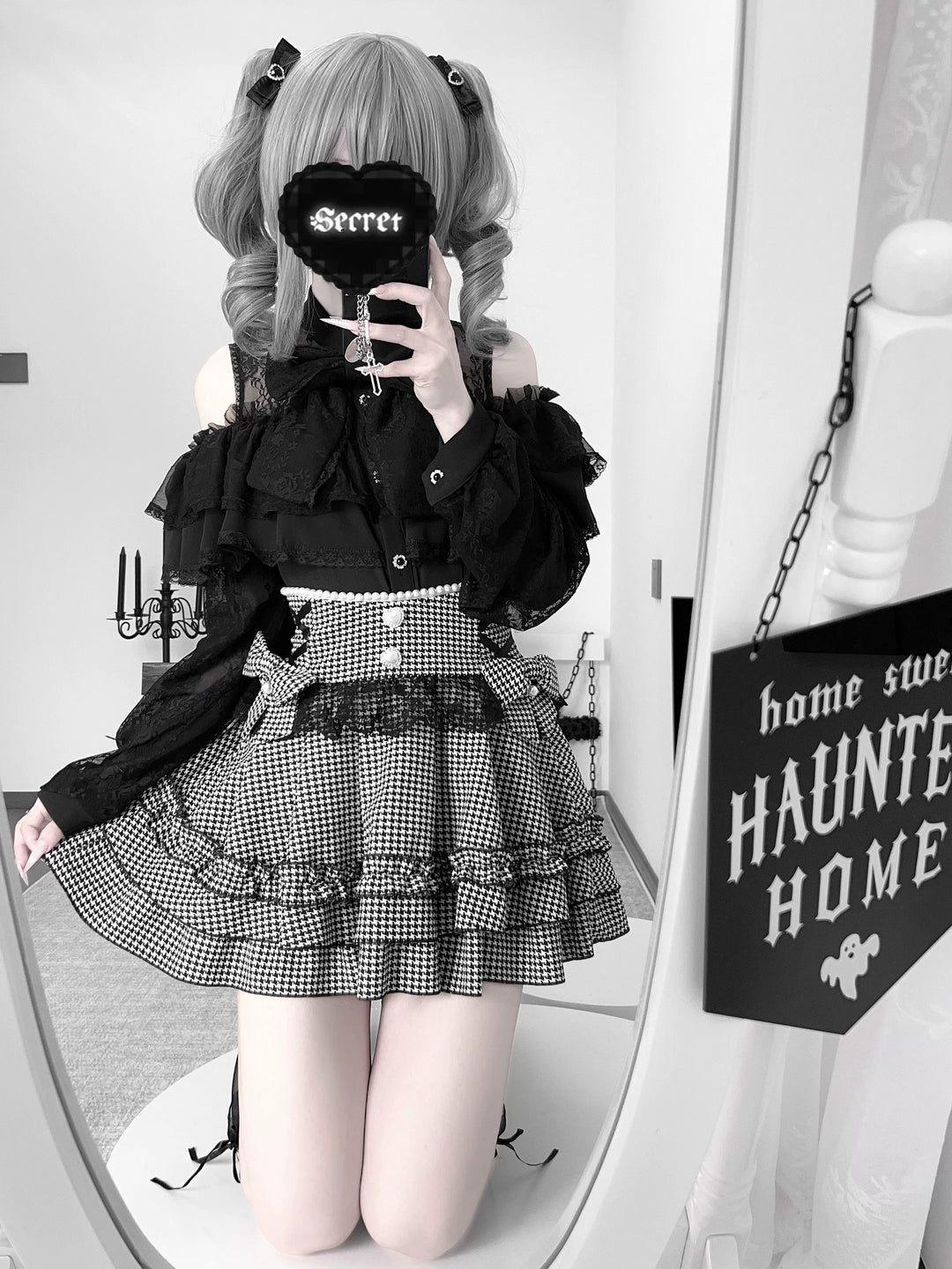 Open-shoulder Ryousangata Blouse, Sheer Lace Sleeves 44165:801604