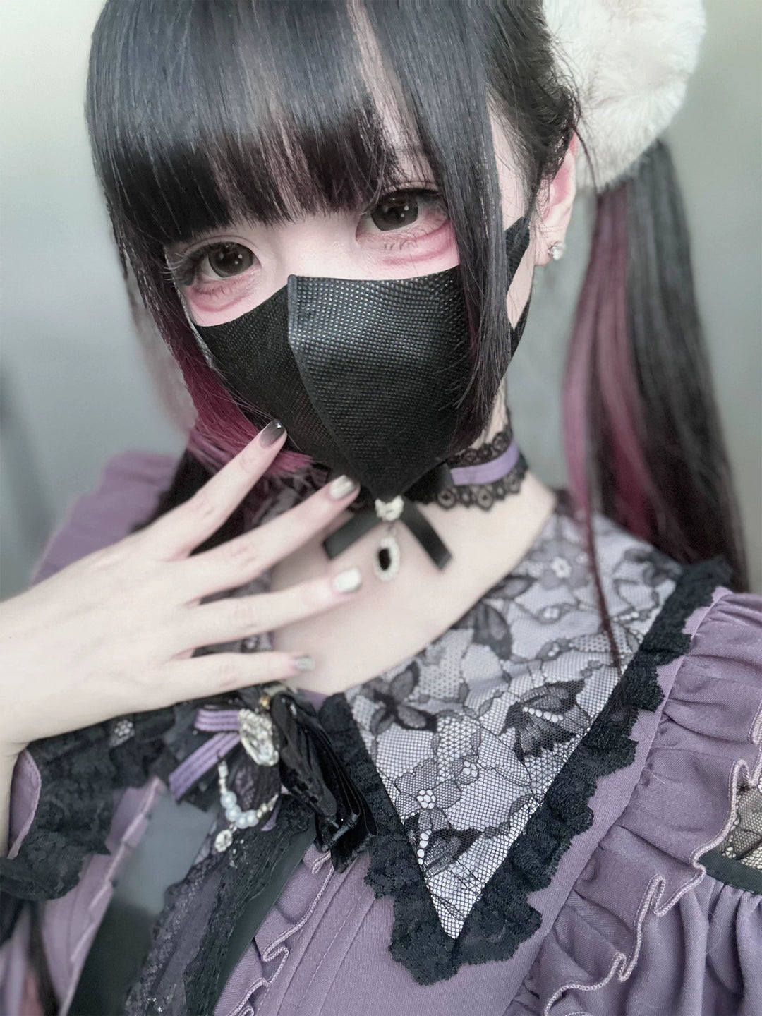 Jirai Kei Long Sleeve Blouse, Lace Open-Shoulder 44588:815107