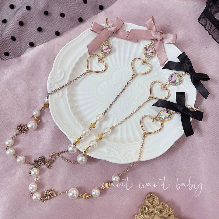 Jirai Kei Glasses Pearl Chain Rhinestone Bow Hanging Rope 38884:613292