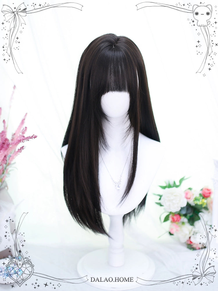 Lolita Wig Black Brown Wigs Medium Length Straight Wigs 35600:496386