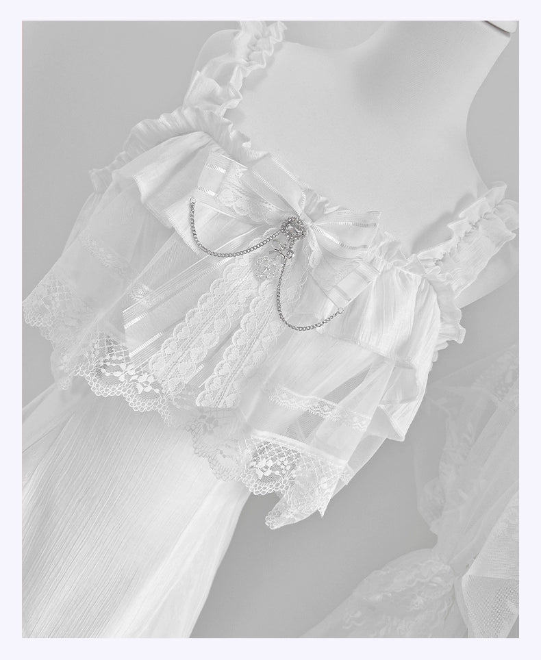 Solid White Ryousangata Dress, Bust Sheer Overlay 43299:772979
