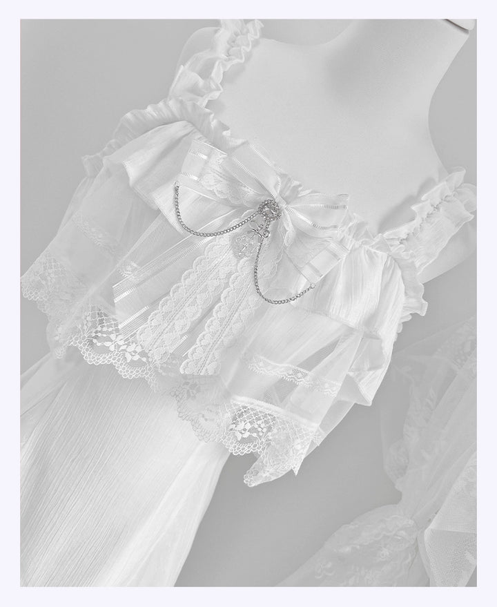 Solid White Ryousangata Dress, Bust Sheer Overlay 43299:772979