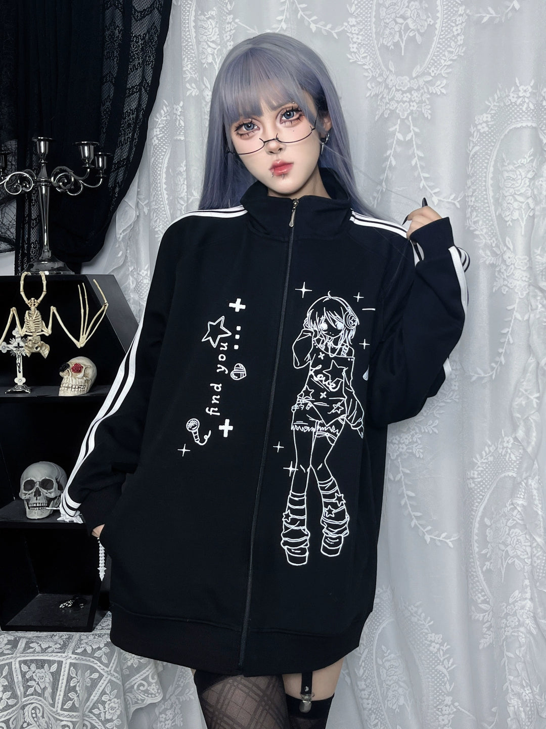 Yami Kawaii Jacket Black Coat Stand Collar Jacket 39138:613716