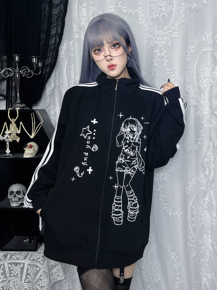 Yami Kawaii Jacket Black Coat Stand Collar Jacket 39138:613716