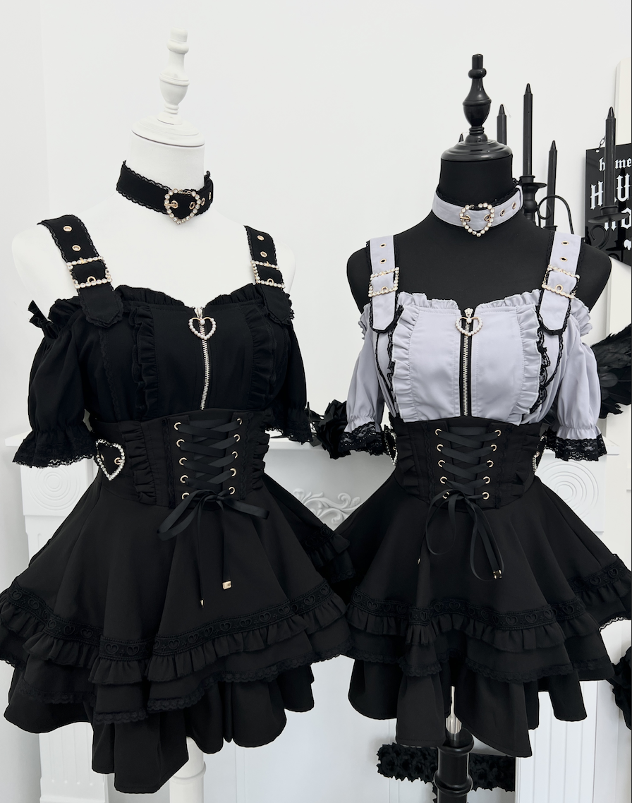 Jirai Kei Open Shoulder Shirt Outfit, Multiple Colors 43500:778048