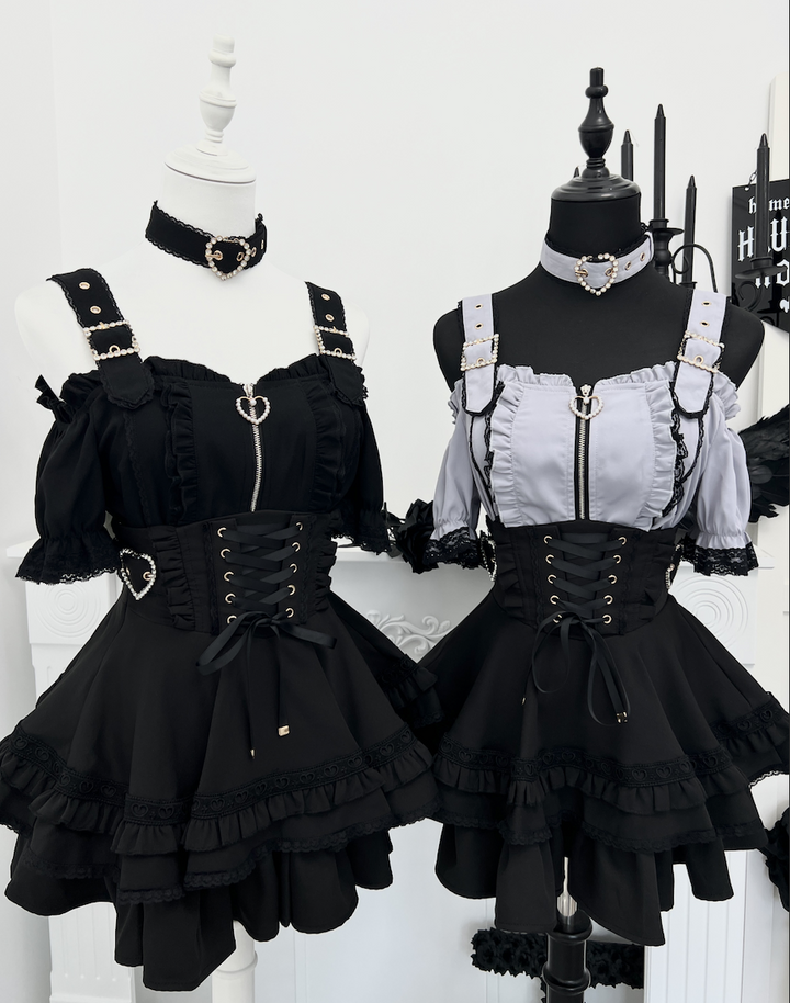 Jirai Kei Open Shoulder Shirt Outfit, Multiple Colors 43500:778048