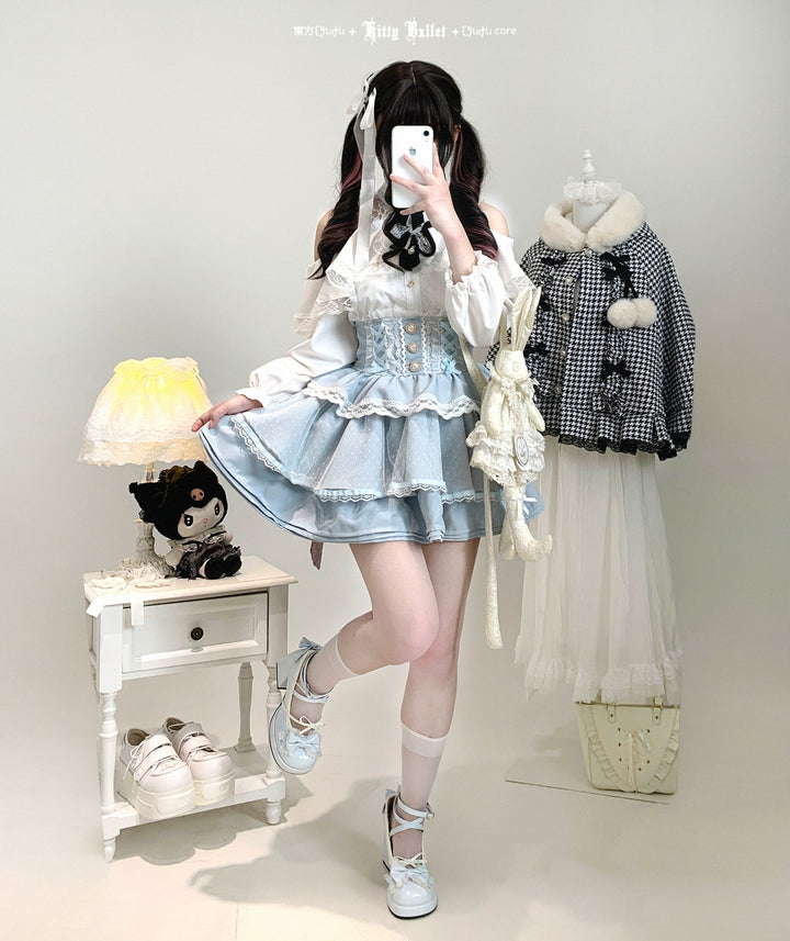 Ryousangata High-waist Skirt, Tiered Hem 44003:792855